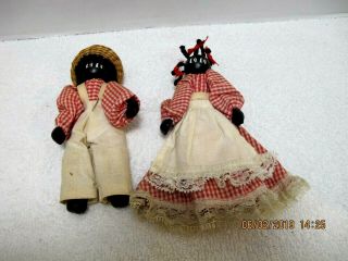 Vtg Folk Art Black Americana Pickaninny & Boy Clothespin Dolls 5 " Adorable