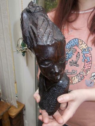 African Carved Lignum Vitae Womans Head Bust