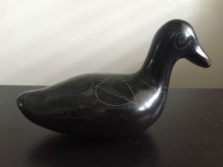 Fine Black Pottery Duck Bird Native Mexican Pueblo Folk Art Etched Sculpture Nr