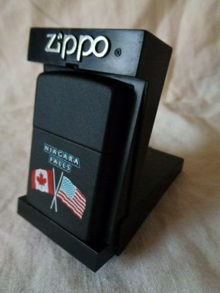Vintage Zippo Lighter Niagara Falls Us & Canada Flags W/ Case & Instructions