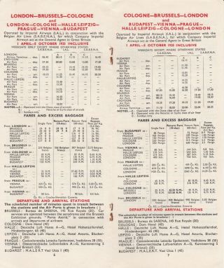 1935 Imperial airways Summer timetable European services 4