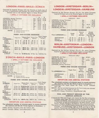 1935 Imperial airways Summer timetable European services 5