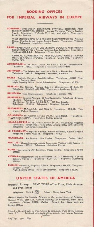 1935 Imperial airways Summer timetable European services 7