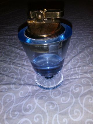 Vintage Blue Glass (on A Pedestal) Table Cigarette Lighter (japan)