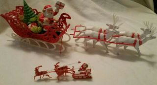 Vintage Plastic Santa Sleigh With Reindeer
