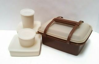 Vintage Tupperware Pak N Carry Lunchbox Brown 11 Piece Set With Containers Lids