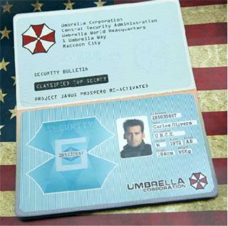 Resident Evil Umbrella Corporation Id Security Badge Passport Card Customized