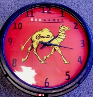 Rare - Large - Red Kamel Cigarettes Clock With Neon By Fallon - Not