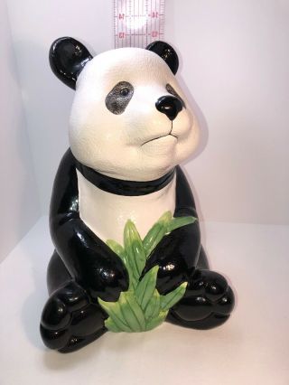Panda Bear Holding Bamboo Branch Cookie Jar Large Treasure Craft