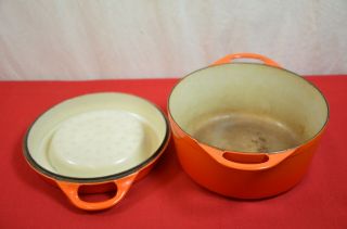 Vintage Cousances Le Creuset Orange Enamel Cast Iron 24 Dutch Oven Pot 900 4