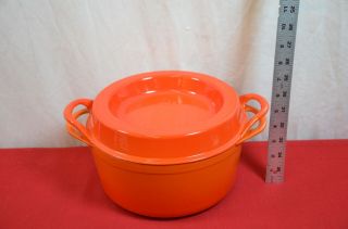 Vintage Cousances Le Creuset Orange Enamel Cast Iron 24 Dutch Oven Pot 900 8