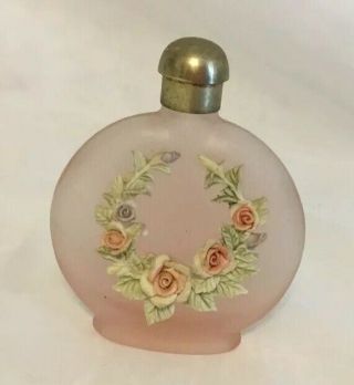 Vintage Pink Glass Perfume Bottle With Metal Lid