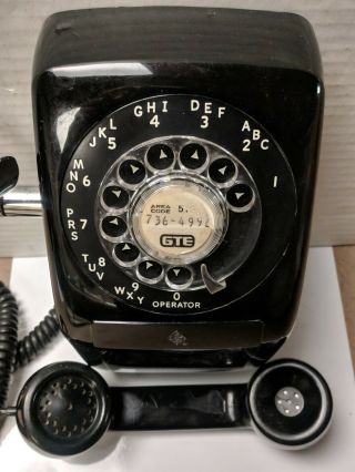 Vtg Black GTE Automatic Electric Mid Century WALL PHONE Rotary 4 PARTS 4