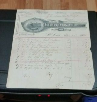 1895 Simmons Hardware Co Letterhead J E Bonebrake Axe Handles