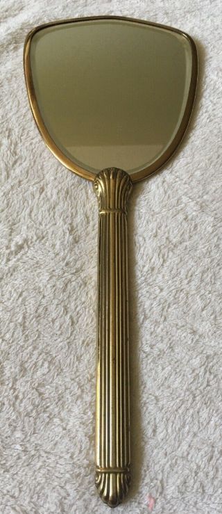 Vintage Gold Tone Hand Held Mirror w/Yellow Flowers Design Blue Red 4