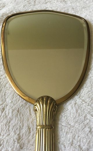 Vintage Gold Tone Hand Held Mirror w/Yellow Flowers Design Blue Red 5