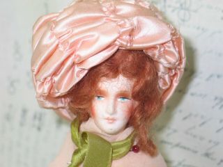 Antique Half Boudoir Doll Pin Cushion - French Art Deco Chalkware Doll - Red Head