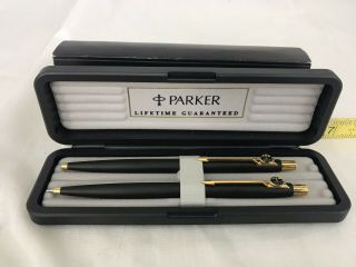 Parker Santa Fe Railroad Pen Pencil Set Black Gold Colored Box