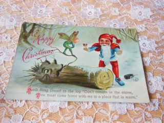 Antique Postcard/dwarf And Sprite Talking To Anthropomorphic Log/wildt & Kray