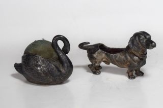 Antique Wmf? Dog & Swan Silver Plated Figurines Statues Collectibles Pin Cushion