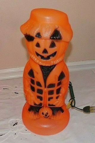 Vintage Blow Mold Light Up Pumpkin Head Scarecrow 13 Inch Tall