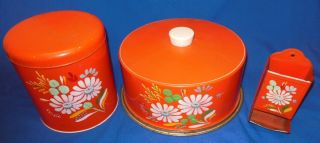 Vintage Ransburg Toleware Cake Saver,  Canister And Match Holder Hand Painted