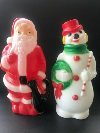 2 Vintage Blow Molds 1968 Empire Plastic Christmas Santa Snowman 13 " Indoor