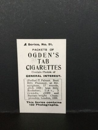 Pedlar T Palmer Ogden General Interest Tab cigarette Card No 91 Circa 1901 2