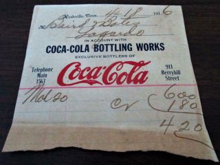 1916 Coca - Cola Bottling Nashville Tenn.  Receipt Invoice Paper