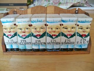 Vintage Spice Rack Jar Set - - 6 Chefs Bakers Milkmen - - Japan