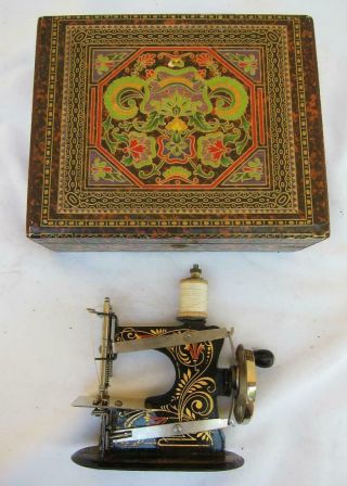 Antique Miniature 5” Casige Germany Child’s Toy Sewing Machine,  Box