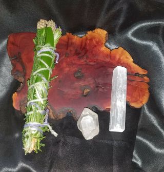 Vegan Altar Kit Manzanita Burl Stand,  Selenite,  Quartz & Magical Smudge,  Reiki