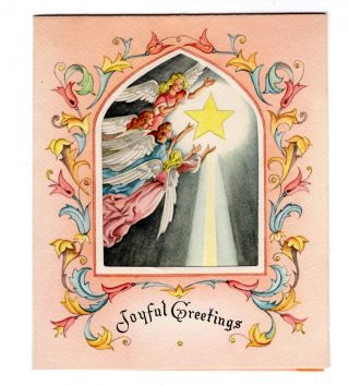 Vintage Christmas Greeting Card Angels Star