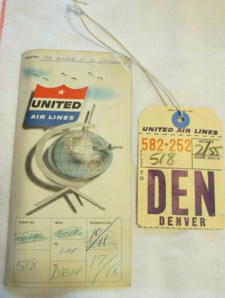 Vintage United Airline Ticket Jacket And Ticket Stubs 1955 And Luggage Tag