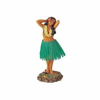 Hawaiian Leilani Posing Green Skirt Hula Girl Dashboard Doll 7 "