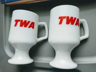 Rare Vintage Twa Milk Glass Coffee Cup Mug Set Of 2