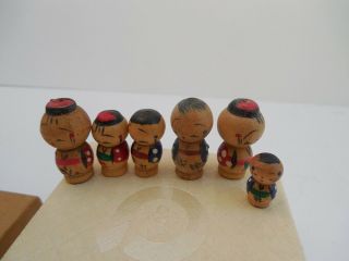 6 X Japanese Vintage Mini Kokeshi Wooden Doll Miniatures 1/2 " - 1 "