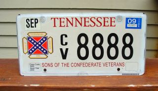 Tennessee Sons Of Confederate Veterans License Plate Cv 8888
