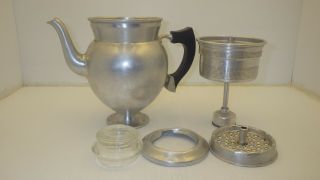 Vintage Percolator Coffee Pot,  Aluminum,  Wood Handle With Glass Knob