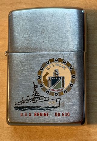 1968 Zippo Lighter Uss Braine Dd - 630 Destroyer Wwii & Viet Nam Era