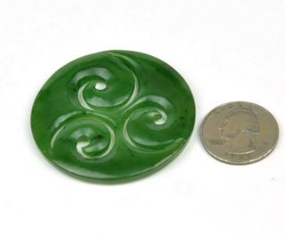 2 " Green Nephrite Jade Triple Koru Spiral Pendant Nz Maori Greenstone Pounamu