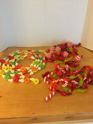 Vintage Christmas Garland Blow Mold Plastic Candy Cane Lifesaver Rings Popcorn
