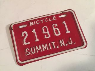 Vintage 1960 ' s Summit N.  J.  Bicycle License Plate (21961) And Beauty 2