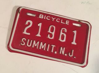 Vintage 1960 ' s Summit N.  J.  Bicycle License Plate (21961) And Beauty 3