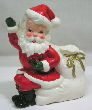Vtg Christmas Relpo Figural Santa Claus Planter Holds Pipe 1950s