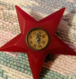 Antique Red Bakelite Button Star Shaped Compass Rare Unusual Wow