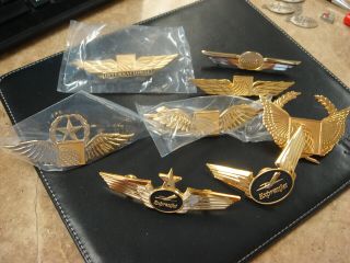 8 Continental Airlines Express Jet Wings And Hat Badges