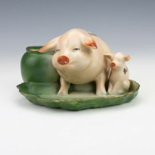 Antique German Porcelain - Pig & Piglet Match Strike Fairing - Unusual