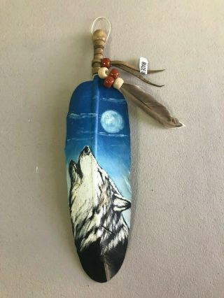 Hand Painted Feather,  Arts & Crafts,  Southwest Art,  Santa Fe Style,  Wolf 2