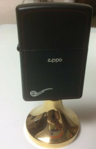 Rare Vintage Zippo Black Matte Pipe Lighter (on Brass Stand
